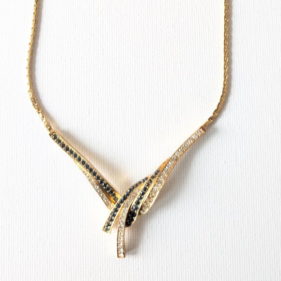 Vintage Blue & Clear Rhinestone Necklace – With Tag - Picture 8 of 14